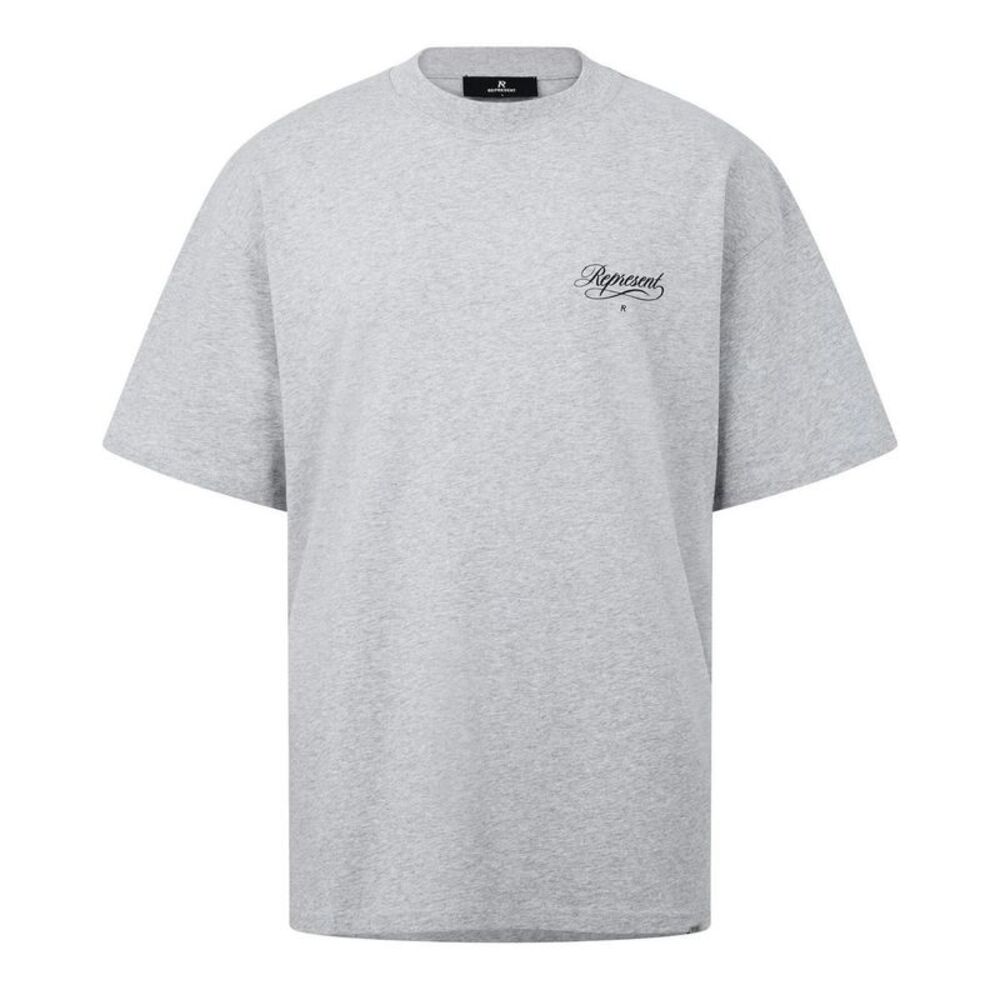 Represent Mens Script Graphic Logo Slub Oversized T-Shirt / Ash Grey